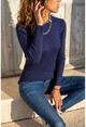 Womens Navy Blue Crew Neck Basic Knitwear Sweater GK-JR301