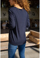 Womens Navy Blue V-Neck Slim Knitted Basic Sweater GK-JR225