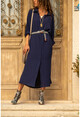 Womens Navy Blue Bat Sleeve Crepe Shirt Dress BST2032