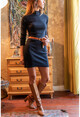 Womens Navy Blue Half Turtleneck Slim Basic Dress Gk-cck11104