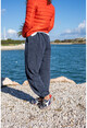 Womens Navy Blue Washed Loose Sweatpants With Elastic Legs GK-RSD2026