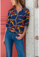 Womens Navy Blue Chain Pattern Shirt GK-BSTH5032