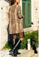 Kadın Leopar Desenli Eteği Dantel Detaylı Elbise BSTH5063