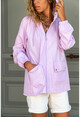 Womens Lilac Hooded Colored Raincoat with Pocket GK-GG346