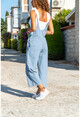 Womens Blue Strap Pocket Linen Overalls GG306