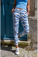 Kadın Mavi-Beyaz Çift Cepli Bulut Desenli Kalem Pantolon GK-ART3000