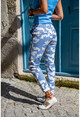 Womens Blue-White Double Pocketed Cloud Pattern Pencil Pants GK-ART3000