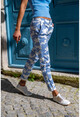 Womens Blue-White Double Pocketed Cloud Pattern Pencil Pants GK-ART3000