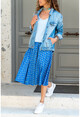 Womens Blue Floral Pleated Oversized Skirt BST2288