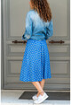 Womens Blue Floral Pleated Oversized Skirt BST2288