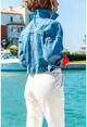 Kadın Mavi Çift Cep Oversize Kısa Kot Ceket GK-CM222