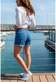 Womens Blue Double Leg Loose Denim Shorts GK-CM209