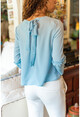 Womens Blue Spanish Sleeve Crepe Blouse BST2149