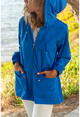 Womens Blue Hooded Colored Raincoat with Pocket GK-GG346