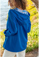 Womens Blue Hooded Colored Raincoat with Pocket GK-GG346