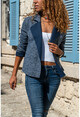 Womens Blue Self-Textured Double-Sided Jacket Cardigan GK-BST2975