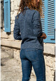 Womens Blue Self-Textured Double-Sided Jacket Cardigan GK-BST2975