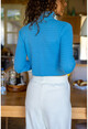 Womens Blue Self-Textured Half Fisherman Crop Sweater GK-DM1354