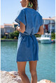Kadın Mavi Kruvaze Kemerli Kot Elbise CM223