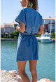 Womens Blue Double Breasted Belted Jeans Dress CM223