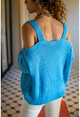 Womens Blue Shoulder Decollete Soft Textured Sweater GK-CCK76050