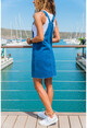 Kadın Mavi Önü Cepli Salaş Kot Salopet Elbise GK-CM216