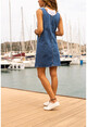 Womens Blue Stripe Detailed Pocketed Wide Cut Denim Dress GK-CM1102