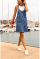 Kadın Mavi Şerit Detaylı Cepli Bol Kesim Kot Elbise GK-CM1102