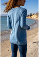 Womens Blue V-Neck Slim Knitted Basic Sweater GK-JR225