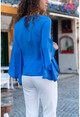 Kadın Mavi V Yaka İspanyol Kol Krep Bluz BST2074-1