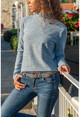 Womens Blue Half Turtleneck Soft Textured Basic Sweater GK-BST2990