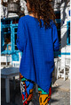 Kadın Mavi Yıkamalı Keten Asimetrik Kesim Yarım Pat Cepli Bluz GK-RSD2033