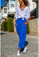 Kadın Mavi Yıkamalı Keten Beli Lastikli Salaş Şalvar Pantolon GK-RSD2027