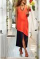 Womens Coral-Navy Asymmetrical Blocky Slit Strap Long Dress GK-BST2898