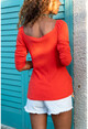 Kadın Mercan Öpücük Yaka Omzu Lastikli Bluz GK-BST2915