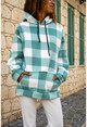 Kadın Mint Polar Kapüşonlu Oversize Sweatshirt GK-GG354