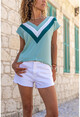 Kadın Mint V Yaka Garnili Bluz BST3142