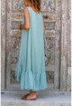 Womens Mint Washed Linen Skirt Flounce Sleeveless Loose Dress RSD2069