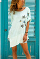 Womens Mint Wash Linen Star Sequin Asymmetric Cut Loose Blouse GK-RSD2022