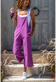 Womens Purple Strap Pocket Linen Jumpsuit GG306