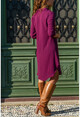 Womens Purple Embroidery Detailed Crepe Shirt Dress BST2279