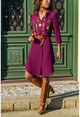 Womens Purple Embroidery Detailed Crepe Shirt Dress BST2279