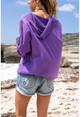 Womens Purple Washed Linen Mesh Star Sequin Hooded Blouse GK-RSD2046