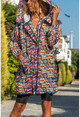 Womens Multi Hooded Printed Raincoat with Pocket GK-TD420