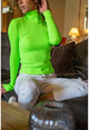 Womens Neon Green Ribbed Turtleneck Sweater GK-DM1280