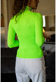 Womens Neon Green Ribbed Turtleneck Sweater GK-DM1280