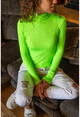 Womens Neon Green Ribbed Turtleneck Sweater GK-DM1280