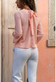 Womens Pink Lace-Up Crepe Blouse BST2149