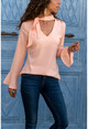 Womens Pink Neck Belted Crepe Blouse BST2150