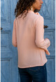 Kadın Pembe Boynu Kuşaklı Krep Bluz BST2150